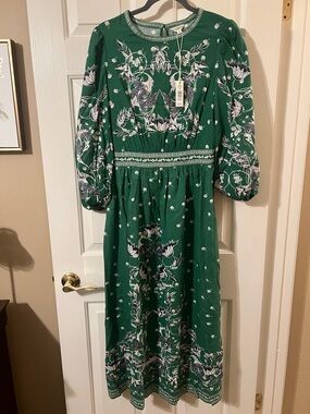 green emerald velvet dress Mac Duggal Women's Sleeveless Hand Beaded Floral Midi Dress - Green - Size 6